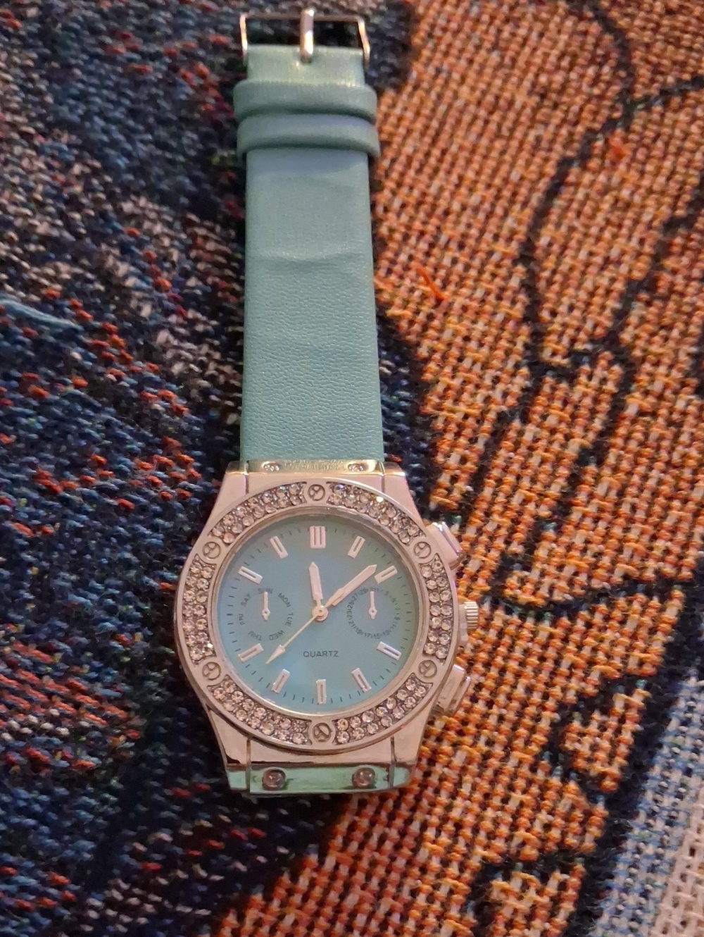 Crystal Accent Teal Women's Leather Strap Watch